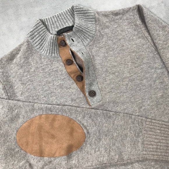 Raffi Other - Raffi Sweater Men's Medium Grey 1/4 Button Mock Neck Wool Cashmere Elbow Patches